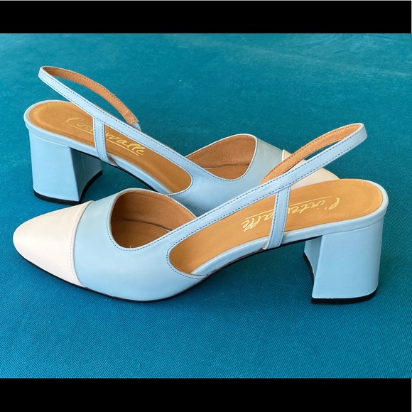 L’Intervalle Robin’s Egg Blue & White Leather Slingback Shoes size 38 - Picture 5 of 7